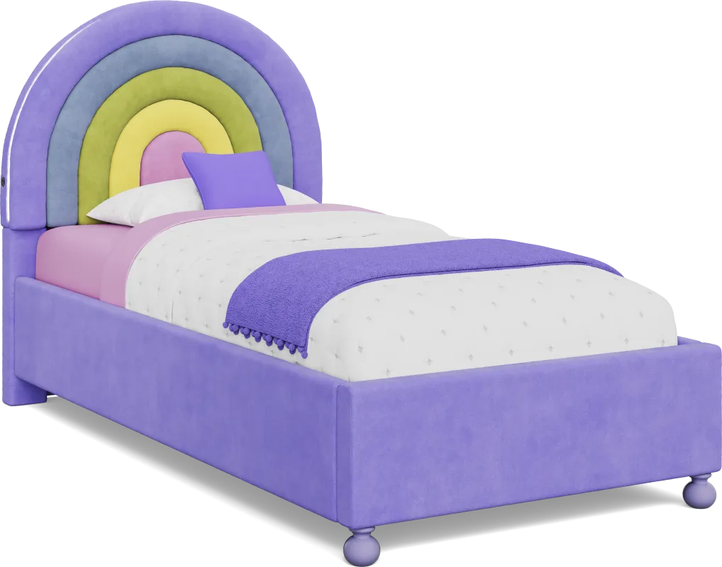 Kids Rainbow Joy Purple Twin Upholstered Bed