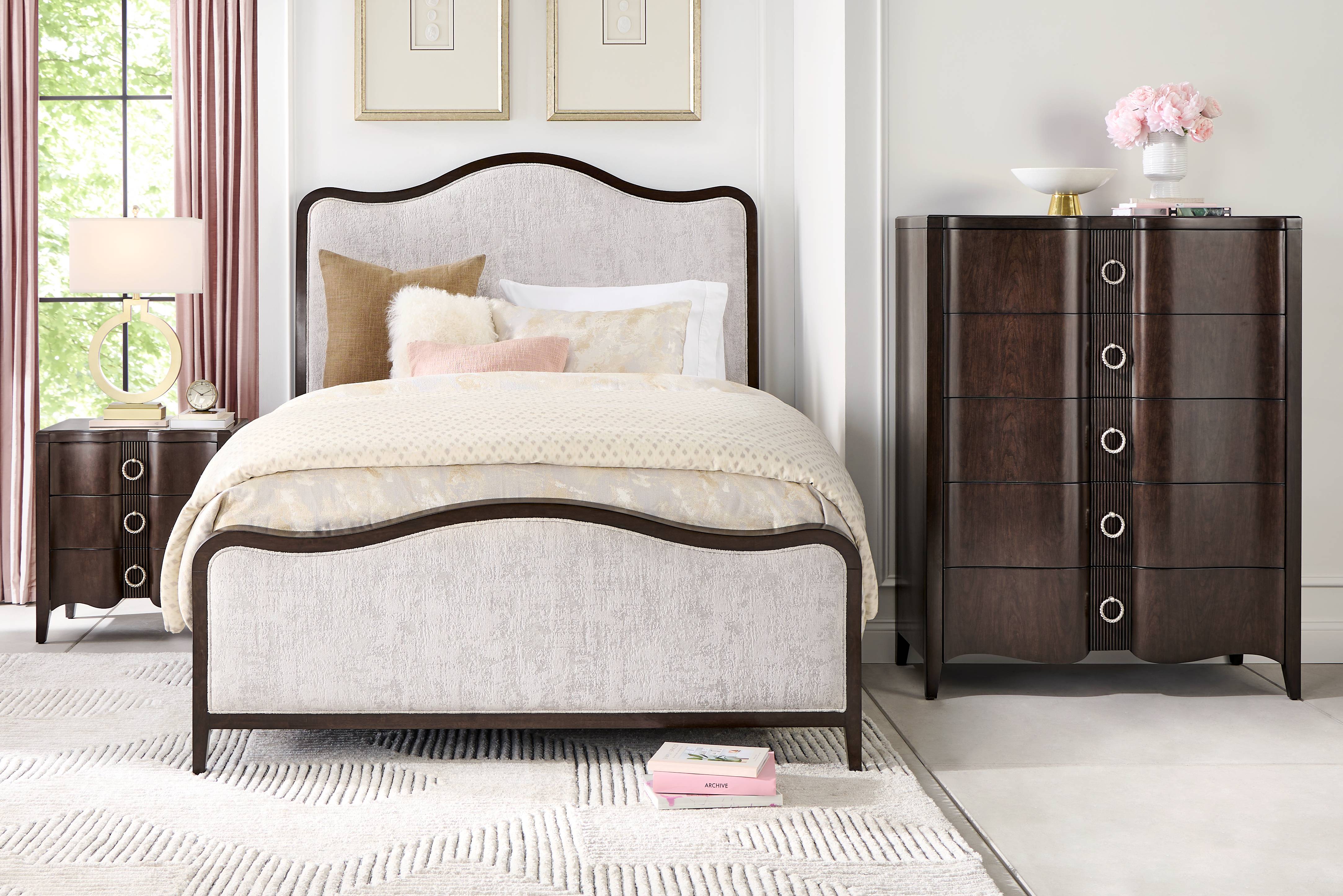 Bradbury Brown Cherry Finish 5 Pc King Upholstered Bedroom - Thumbnail - Image 1