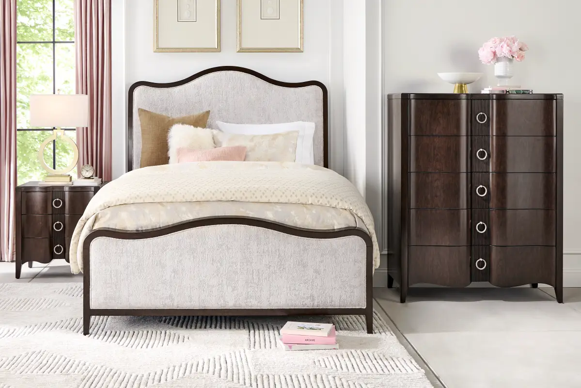 Bradbury Brown Cherry Finish 5 Pc King Upholstered Bedroom