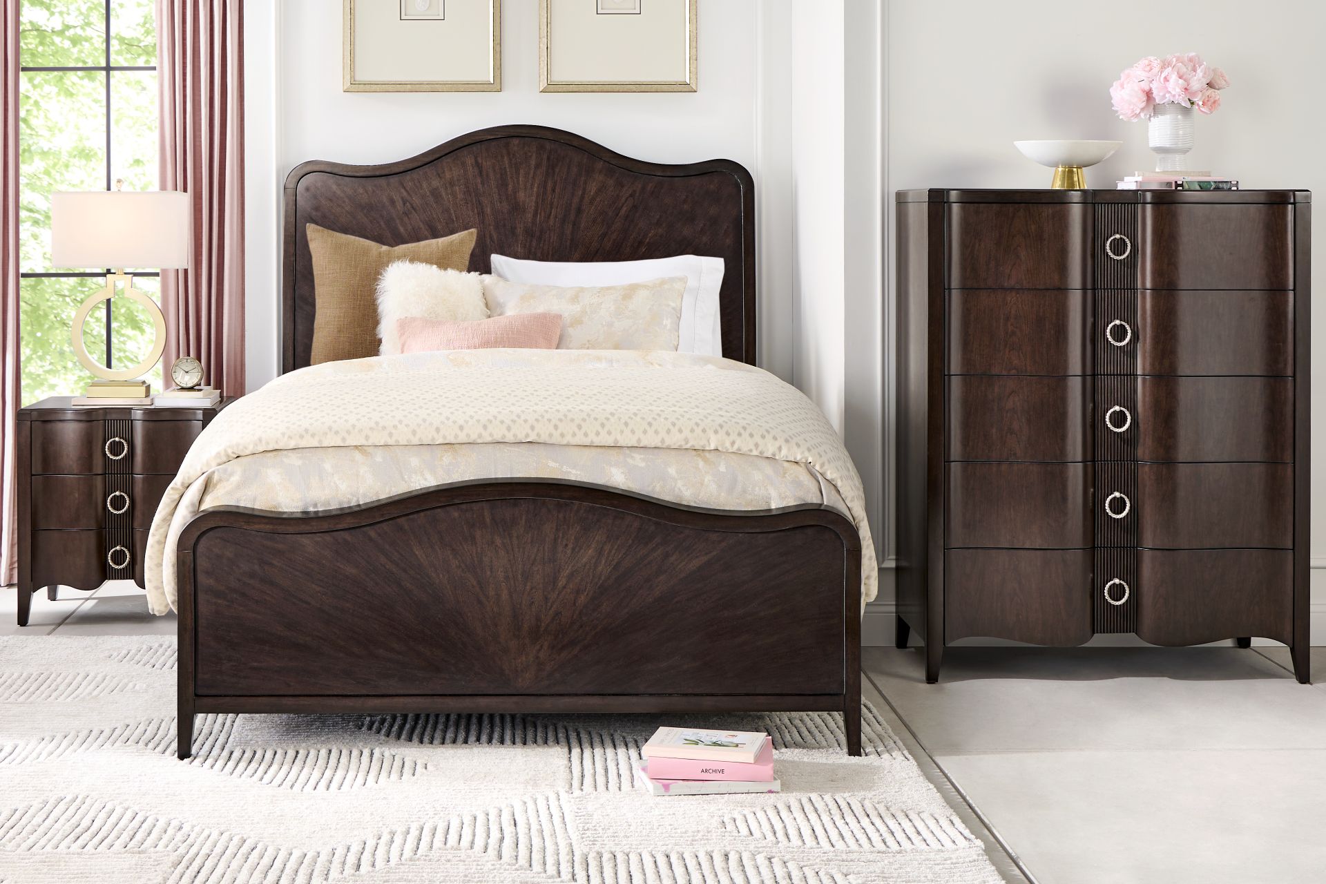 Bradbury Brown Cherry Finish 5 Pc Queen Panel Bedroom - Image 1