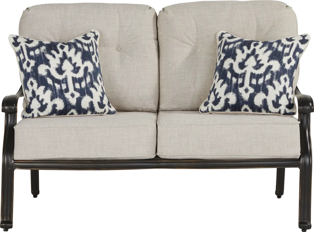 Carina Bronze Outdoor Loveseat with Desert Cushions