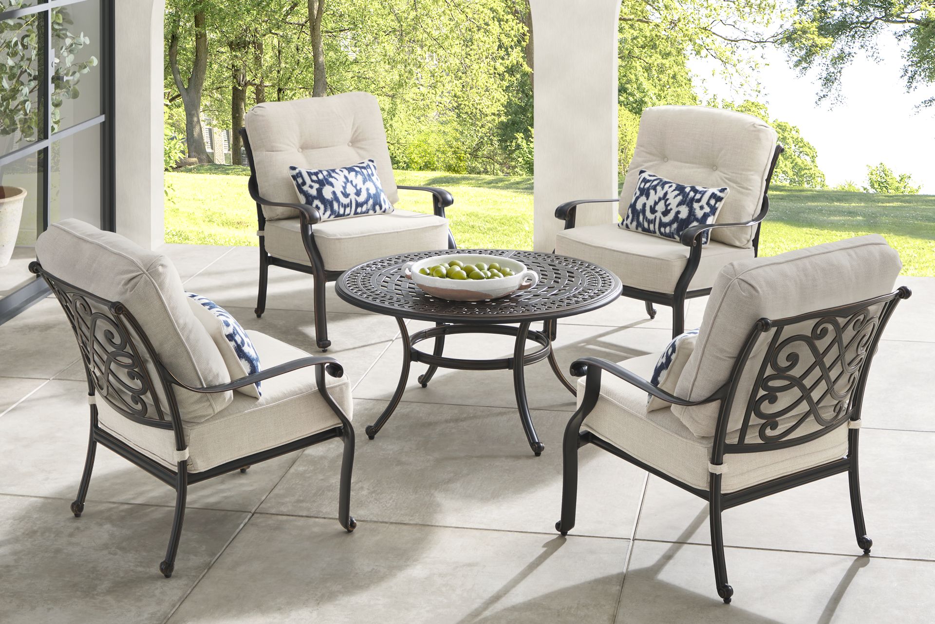 Carina Bronze 5 Pc Outdoor Chat Set with Desert Cushions - Image 1
