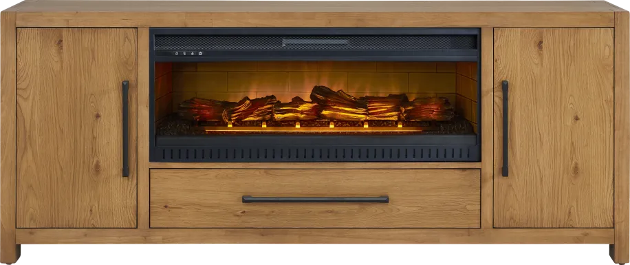 Ithaca Natural 80 in. Console with Electric Log Fireplace