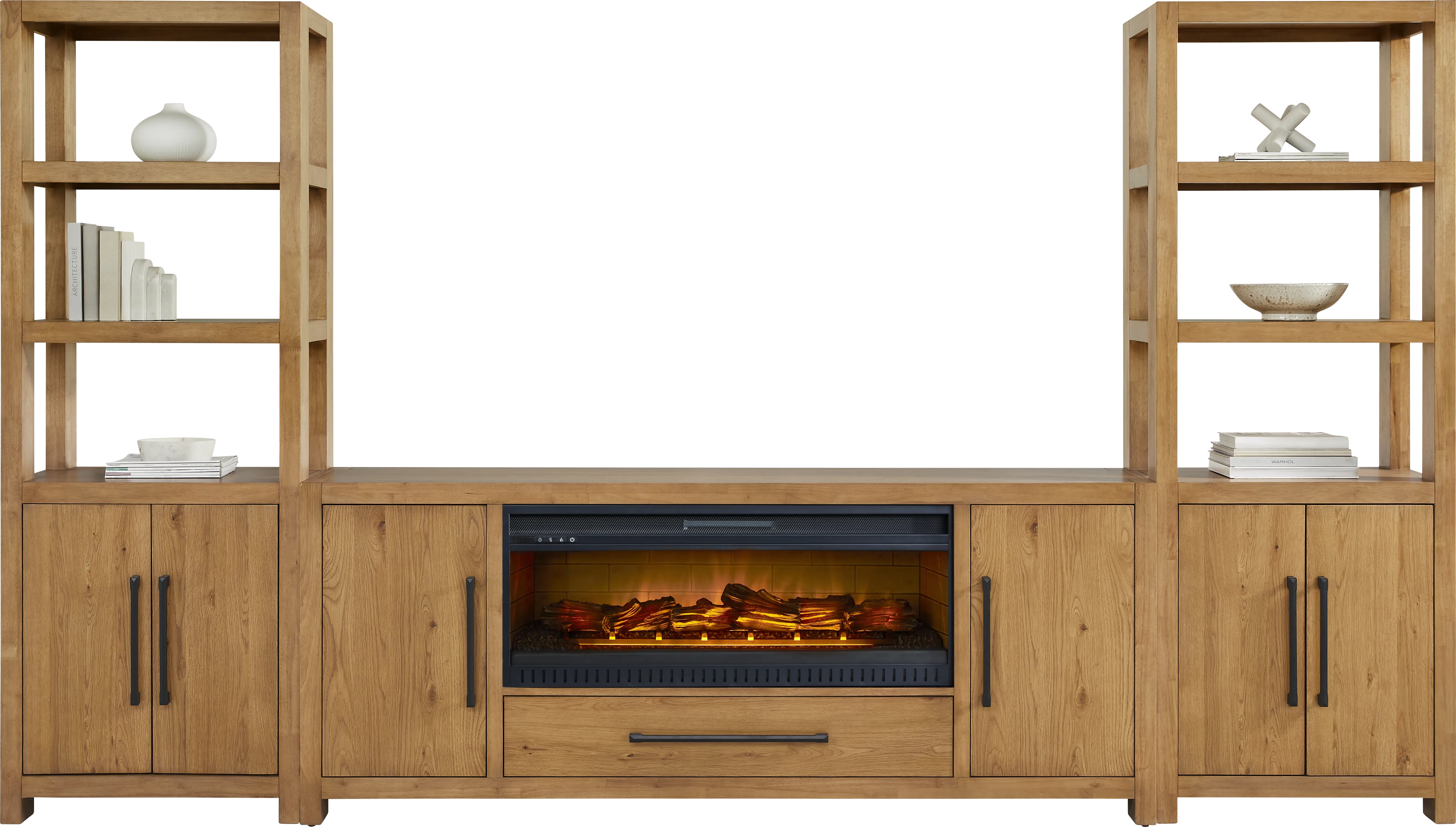 Ithaca Natural 3 Pc Wall Unit with 80 in. Console and Electric Log Fireplace - Thumbnail - Image 1