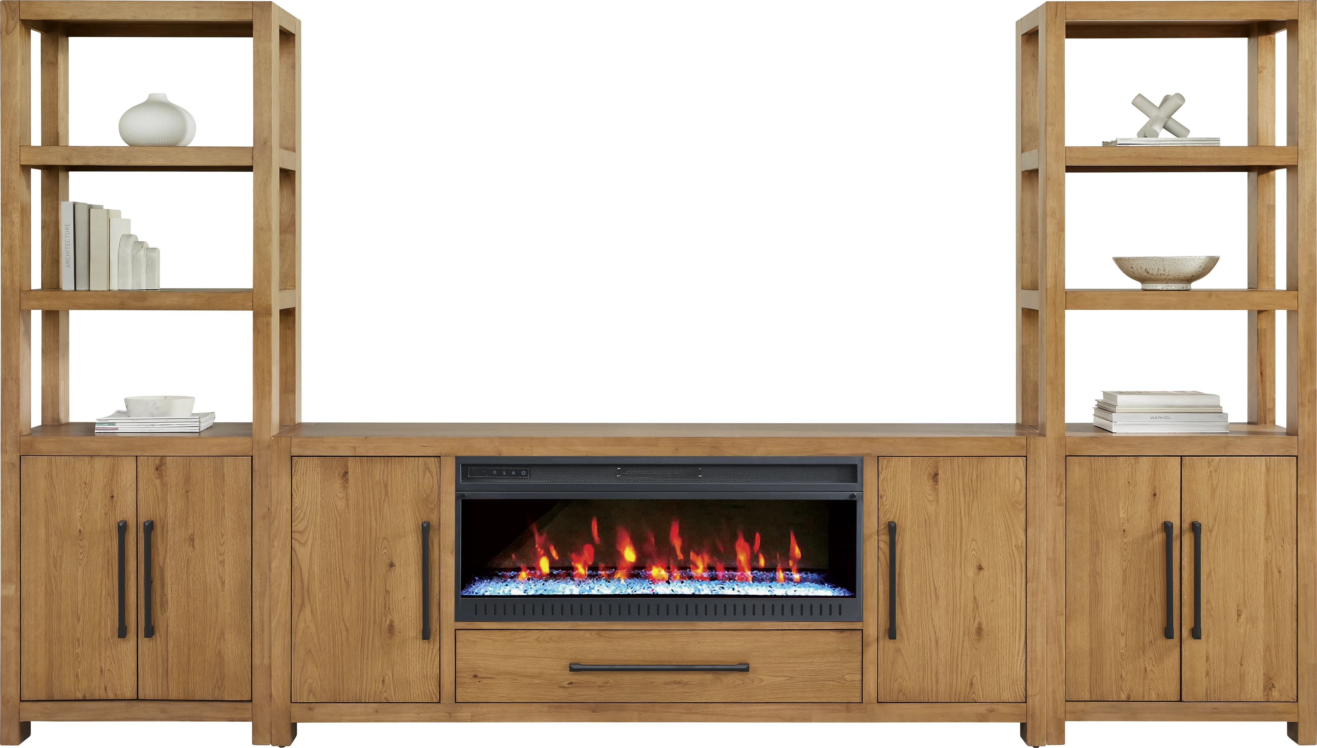 Ithaca Natural 3 Pc Wall Unit with 80 in. Console and Electric Fireplace - Thumbnail - Image 1
