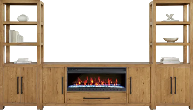 Ithaca Natural 3 Pc Wall Unit with 80 in. Console and Electric Fireplace