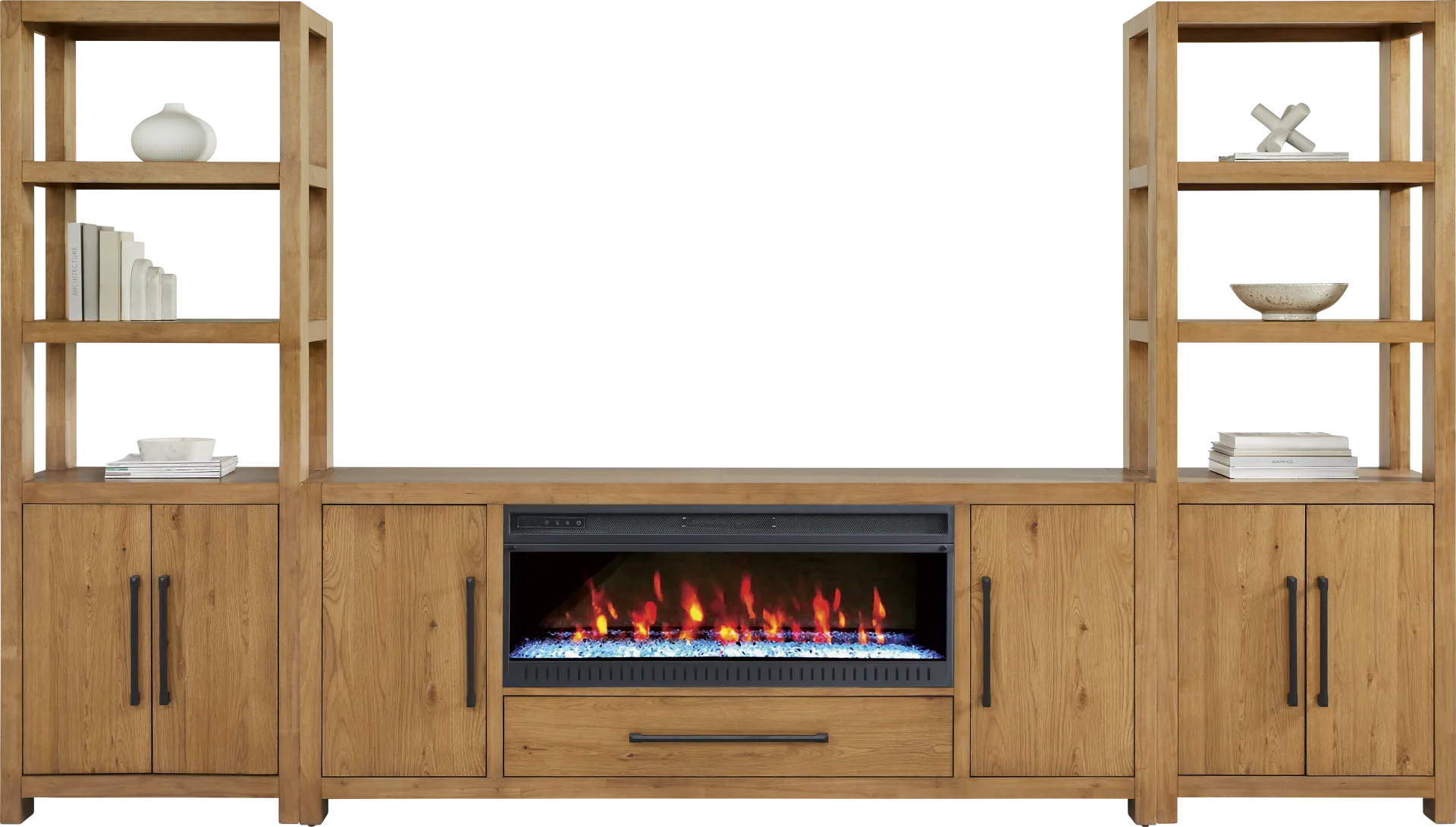 Ithaca Natural 3 Pc Wall Unit with 80 in. Console and Electric Fireplace - Image 1