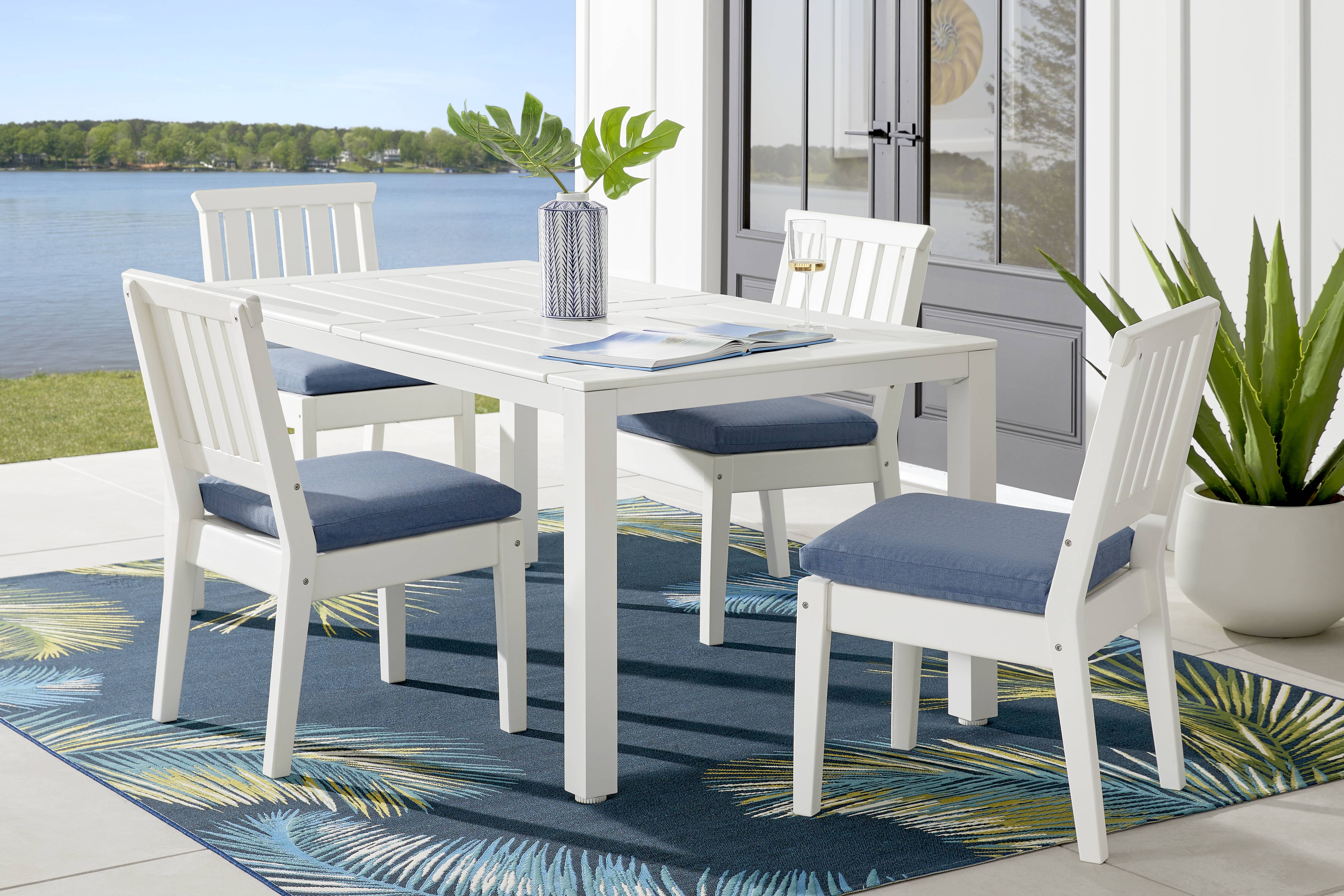 Eastlake White Outdoor Side Chair with Blueberry Cushion - Thumbnail - Image 2