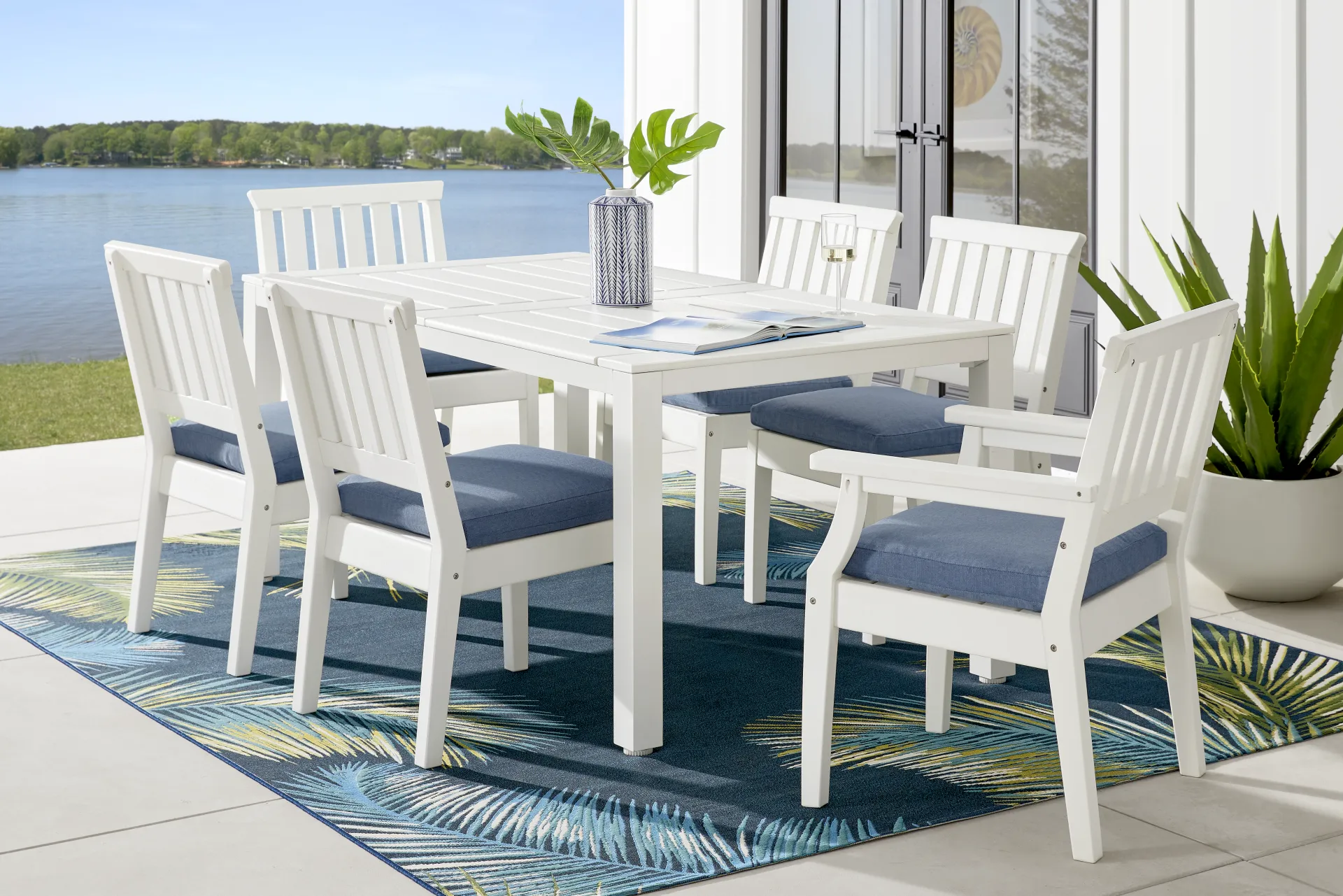 Eastlake White Outdoor Arm Chair with Blueberry Cushion - Image 1
