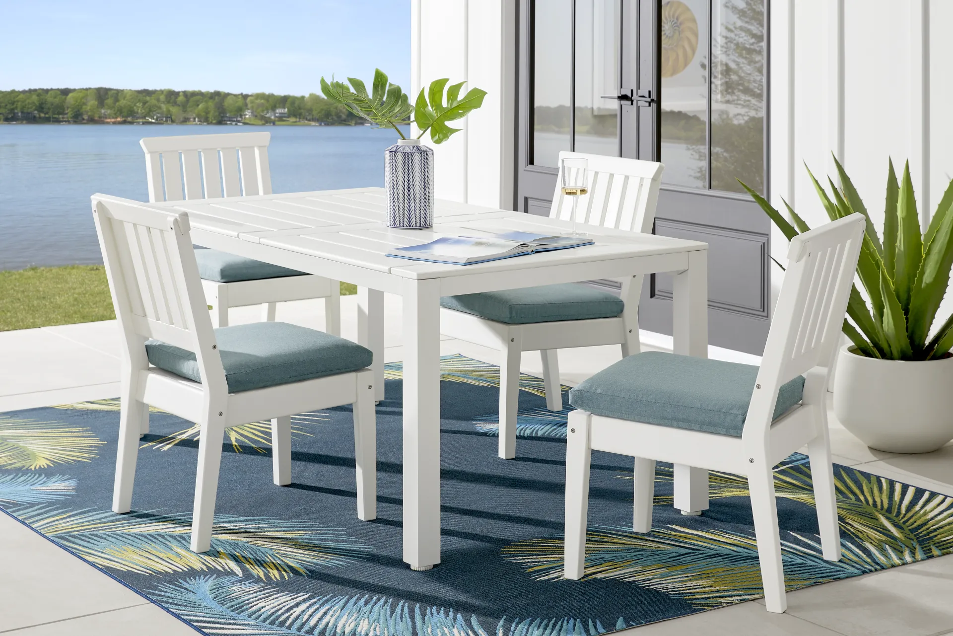 Eastlake White Outdoor Side Chair with Breeze Cushion - Image 1