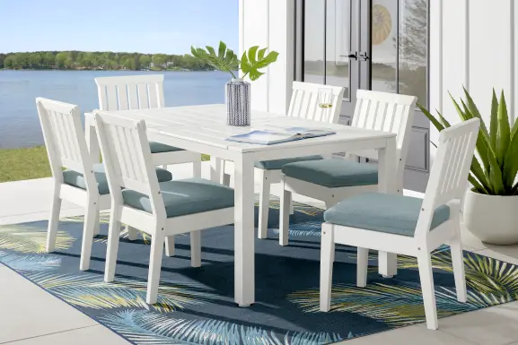 Eastlake White 7 Pc 71 in. Rectangle Outdoor Dining Set with Breeze Cushions
