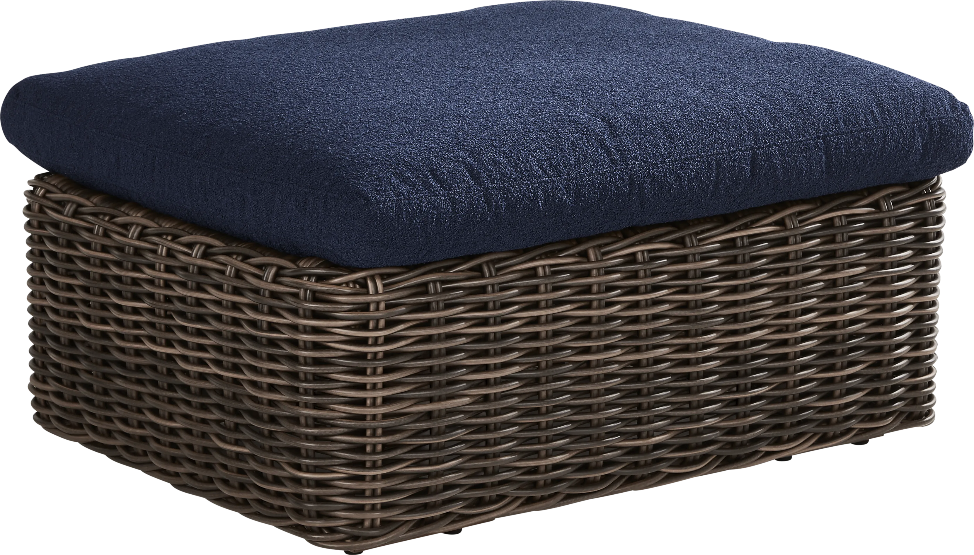 Plume Brown Outdoor Ottoman with Navy Cushion - Thumbnail - Image 1