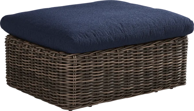 Plume Brown Outdoor Ottoman with Navy Cushion