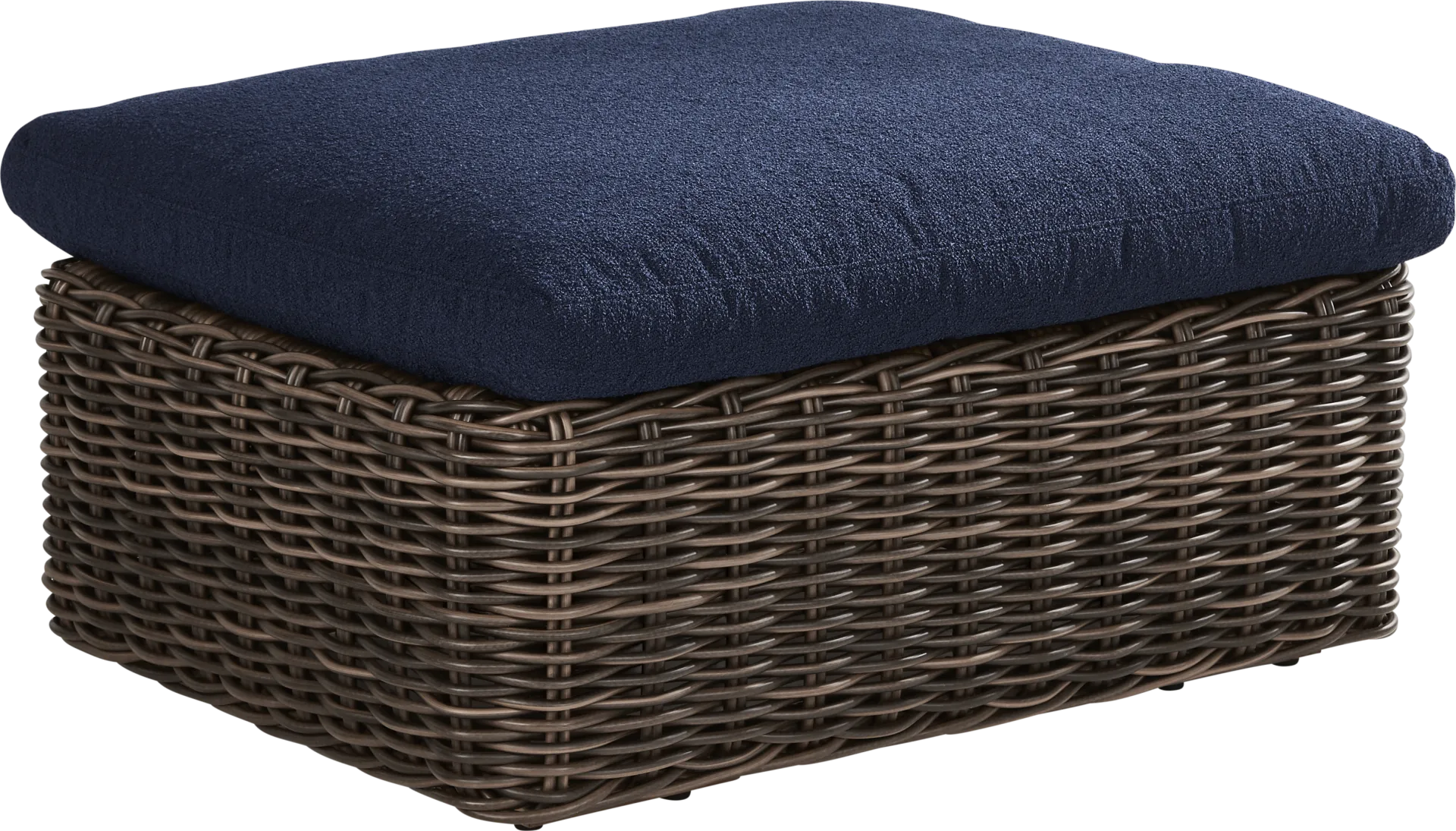 Plume Brown Outdoor Ottoman with Navy Cushion - Image 1