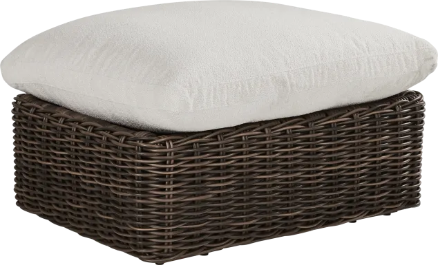 Plume Brown Outdoor Ottoman with Ivory Cushion