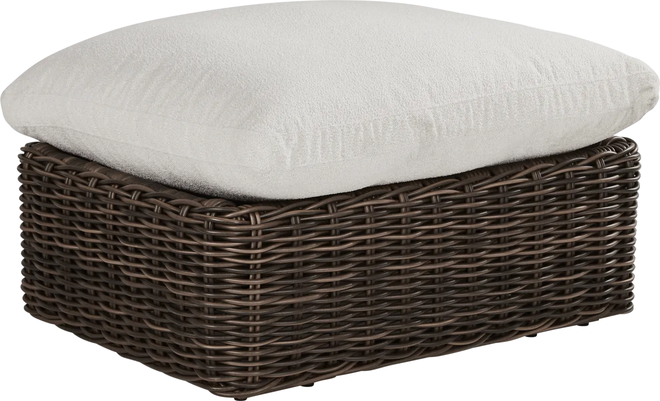 Plume Brown Outdoor Ottoman with Ivory Cushion