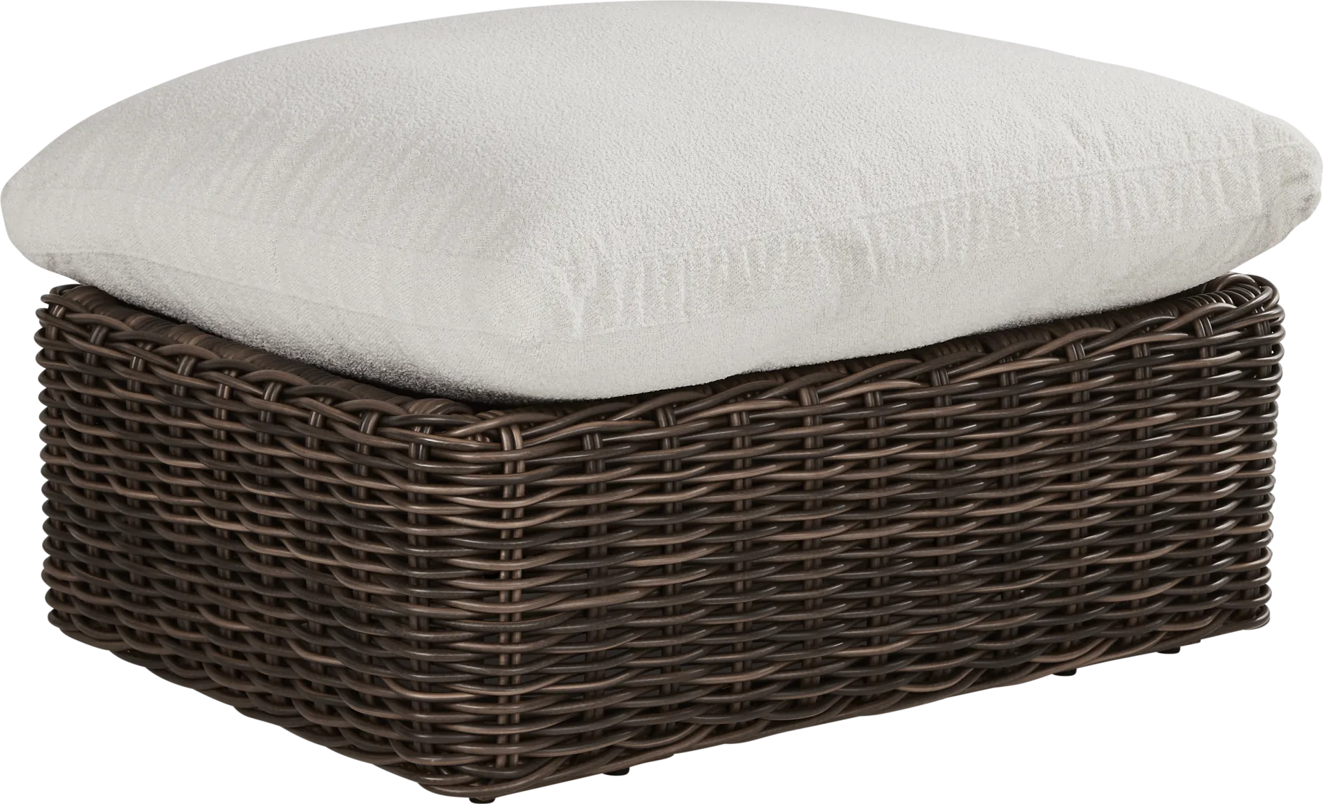 Plume Brown Outdoor Ottoman with Ivory Cushion - Image 1