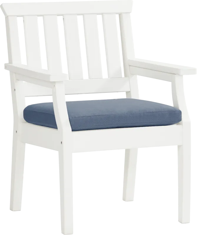 Eastlake White Outdoor Arm Chair with Blueberry Cushion