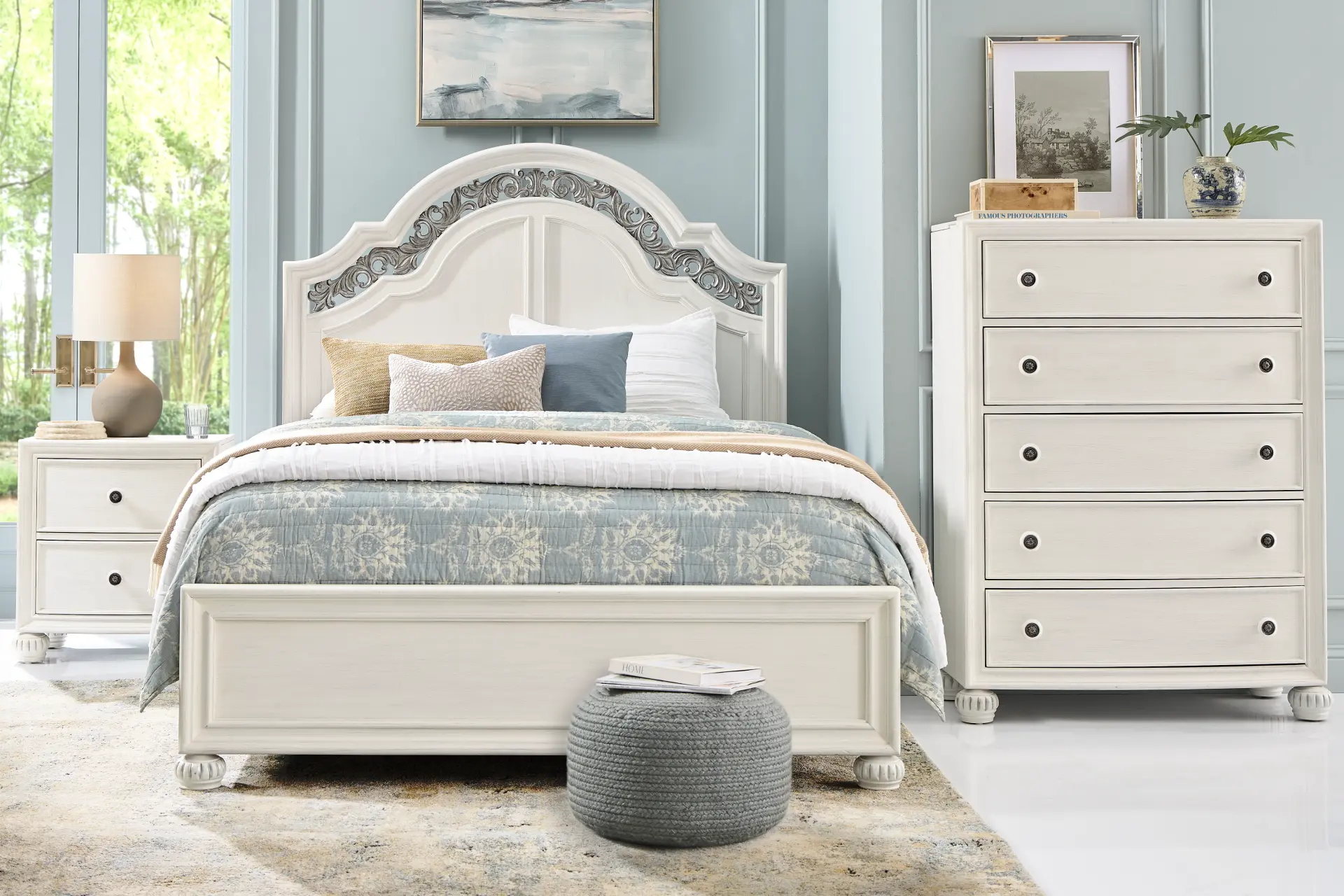 Augustine White 5 Pc Queen Arched Panel Bedroom