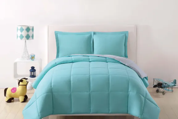 Kids Boyette Turquoise/Gray Twin Comforter Set