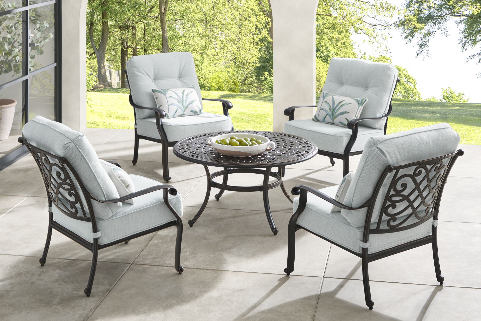 Carina Bronze 5 Pc Outdoor Chat Set with Sky Cushions - Image 1
