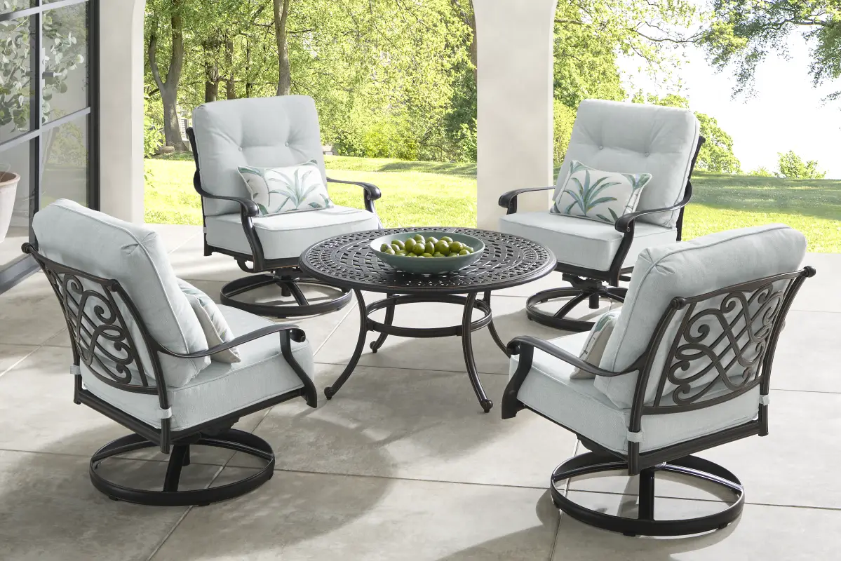Carina Bronze 5 Pc Outdoor Chat Set with Sky Cushions