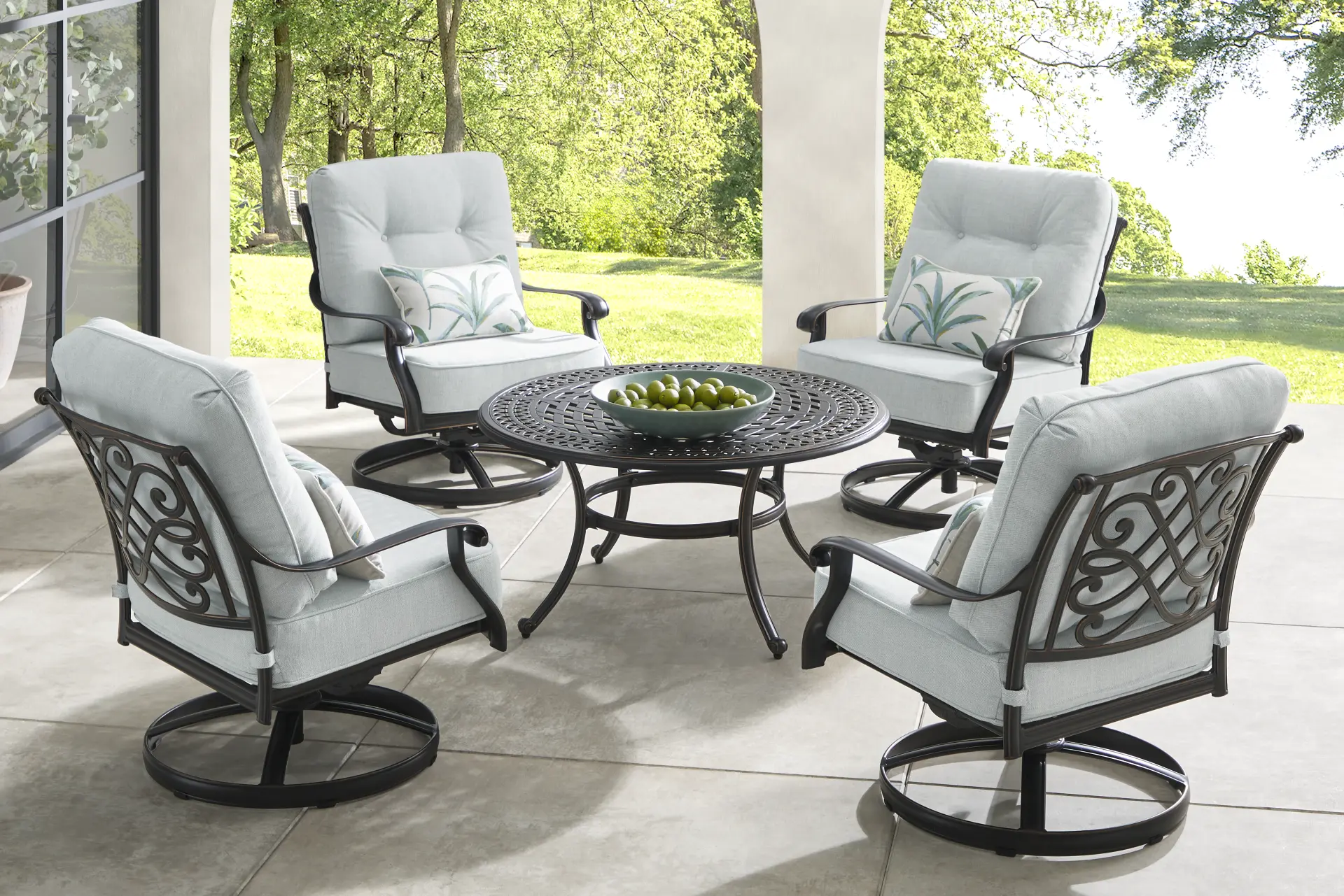 Carina Bronze 5 Pc Outdoor Chat Set with Sky Cushions