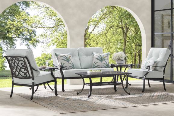 Carina Bronze Outdoor Loveseat with Sky Cushions
