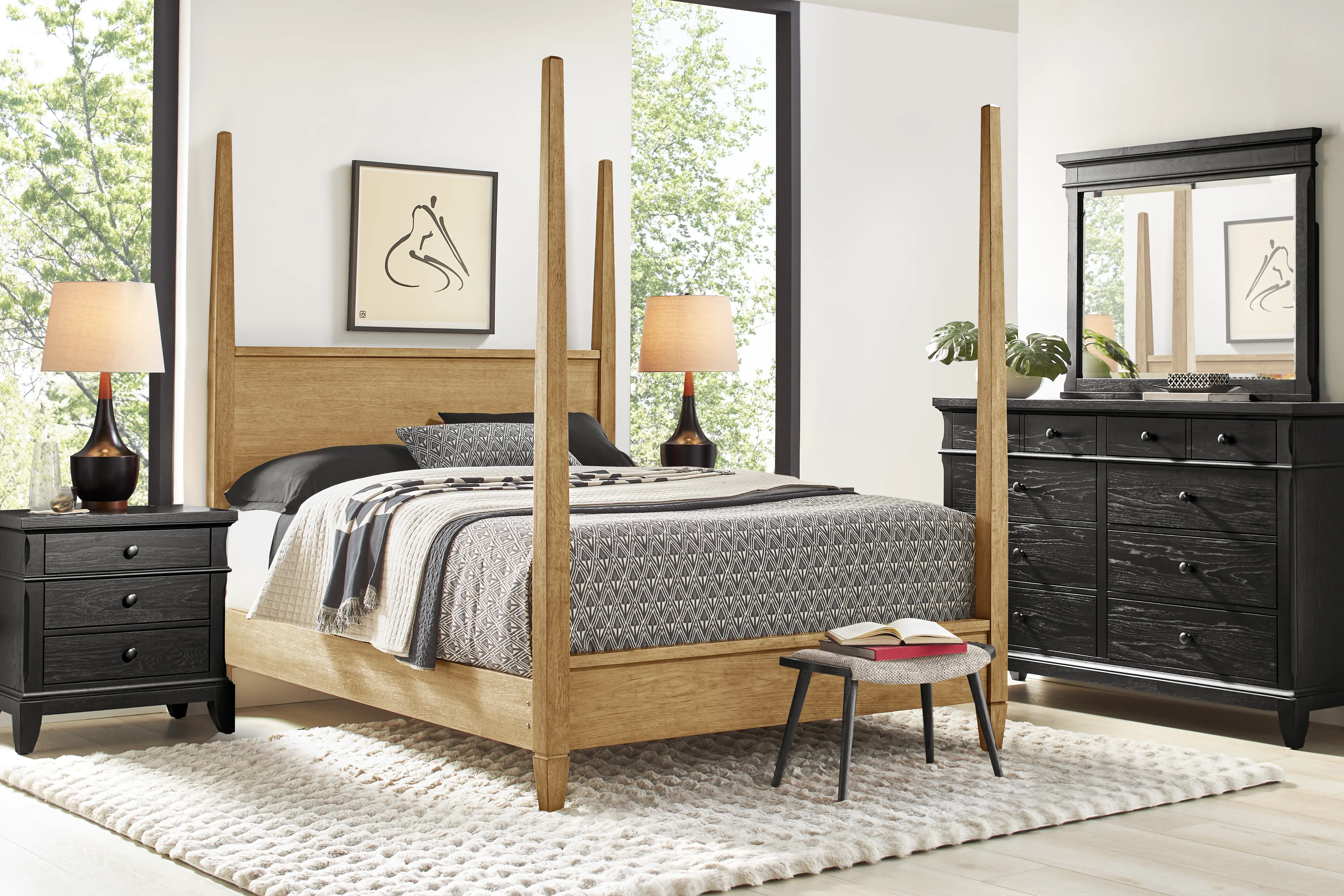 Springville Black 5 Pc Queen Bedroom with Natural Poster Bed - Thumbnail - Image 1