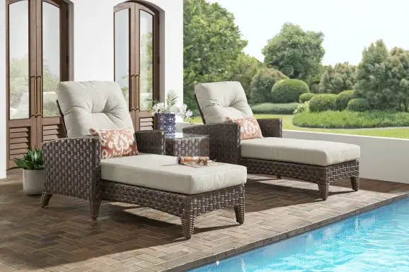 Mantra Brown Outdoor Chaise with Ash Cushions, Set of 2