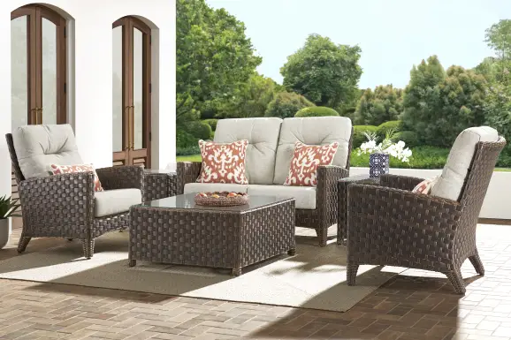 Mantra Brown 4 Pc Outdoor Loveseat Seating Set with Ash Cushions