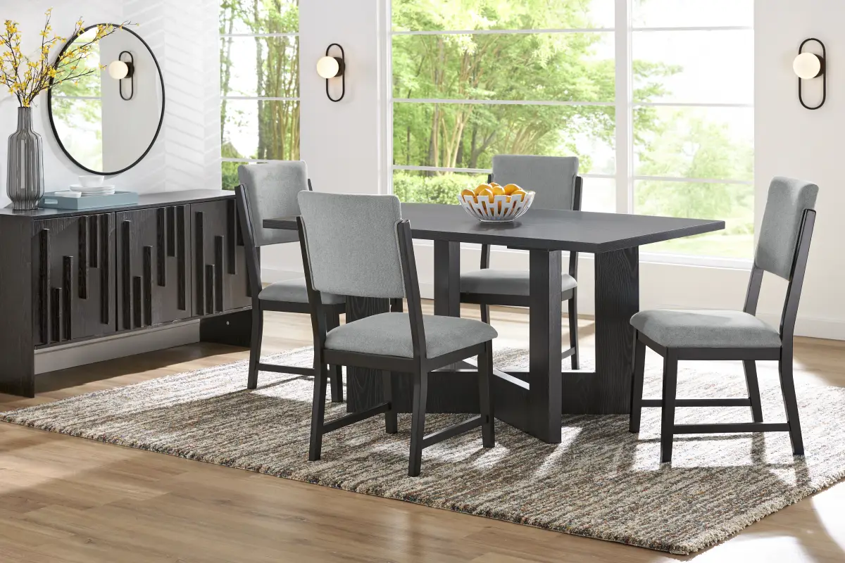 Rosolli Black 5 Pc Rectangular Dining Room with Gray Upholstered Chairs