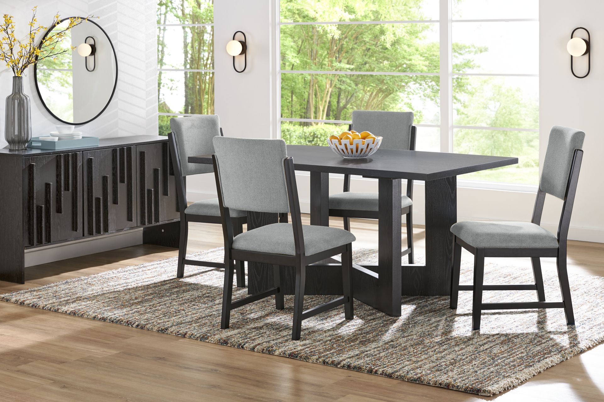 Rosolli Black 5 Pc Rectangular Dining Room with Gray Upholstered Chairs - Image 1