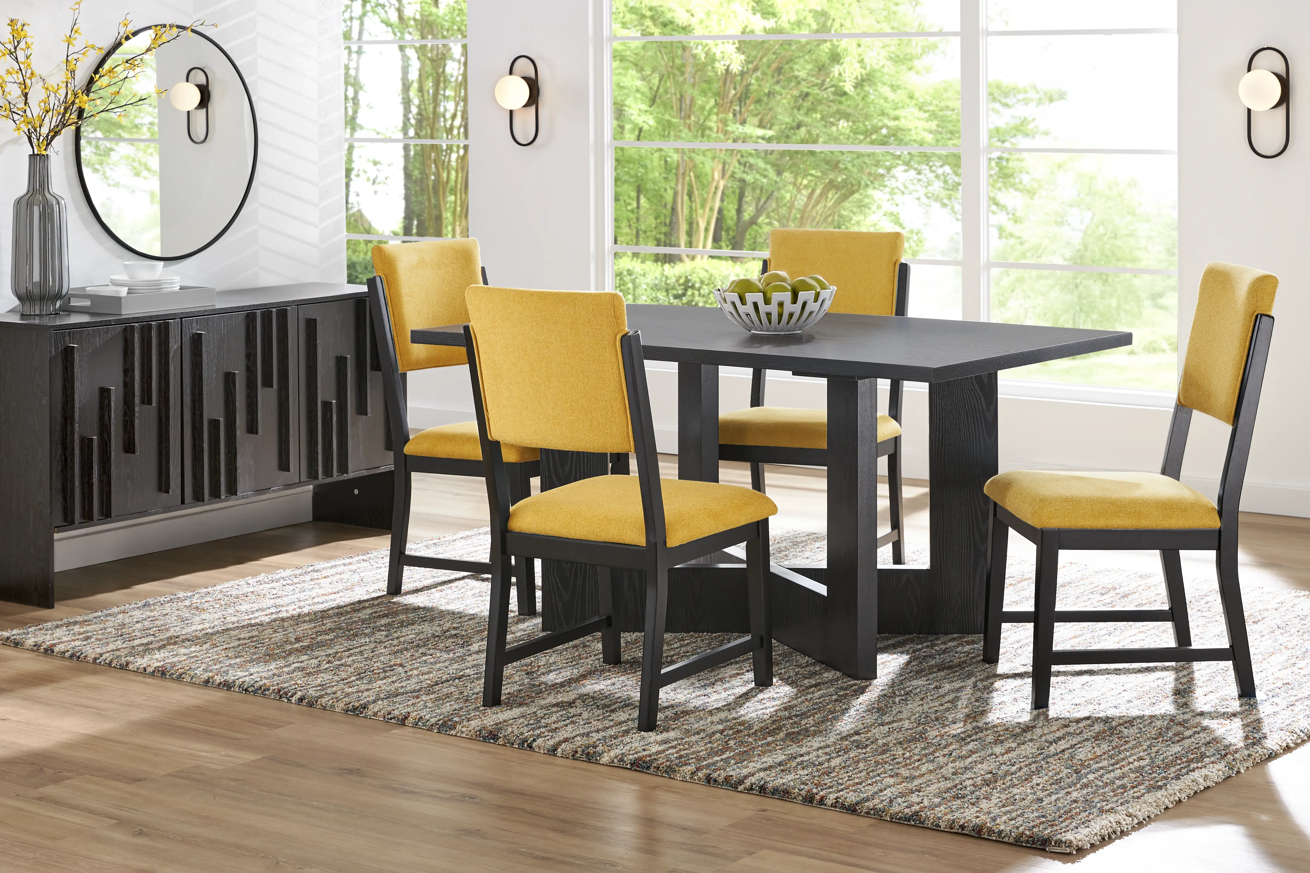 Rosolli Black 5 Pc Rectangular Dining Room with Maize Upholstered Chairs - Thumbnail - Image 1