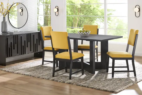 Rosolli Black 5 Pc Rectangular Dining Room with Maize Upholstered Chairs