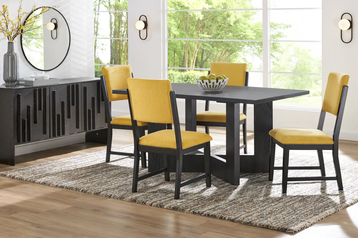 Rosolli Black 5 Pc Rectangular Dining Room with Maize Upholstered Chairs