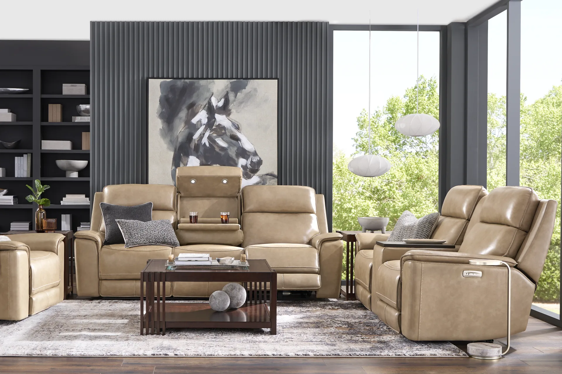 Magellan Sand Leather 3 Pc Living Room with Dual Power Reclining Sofa - Image 2