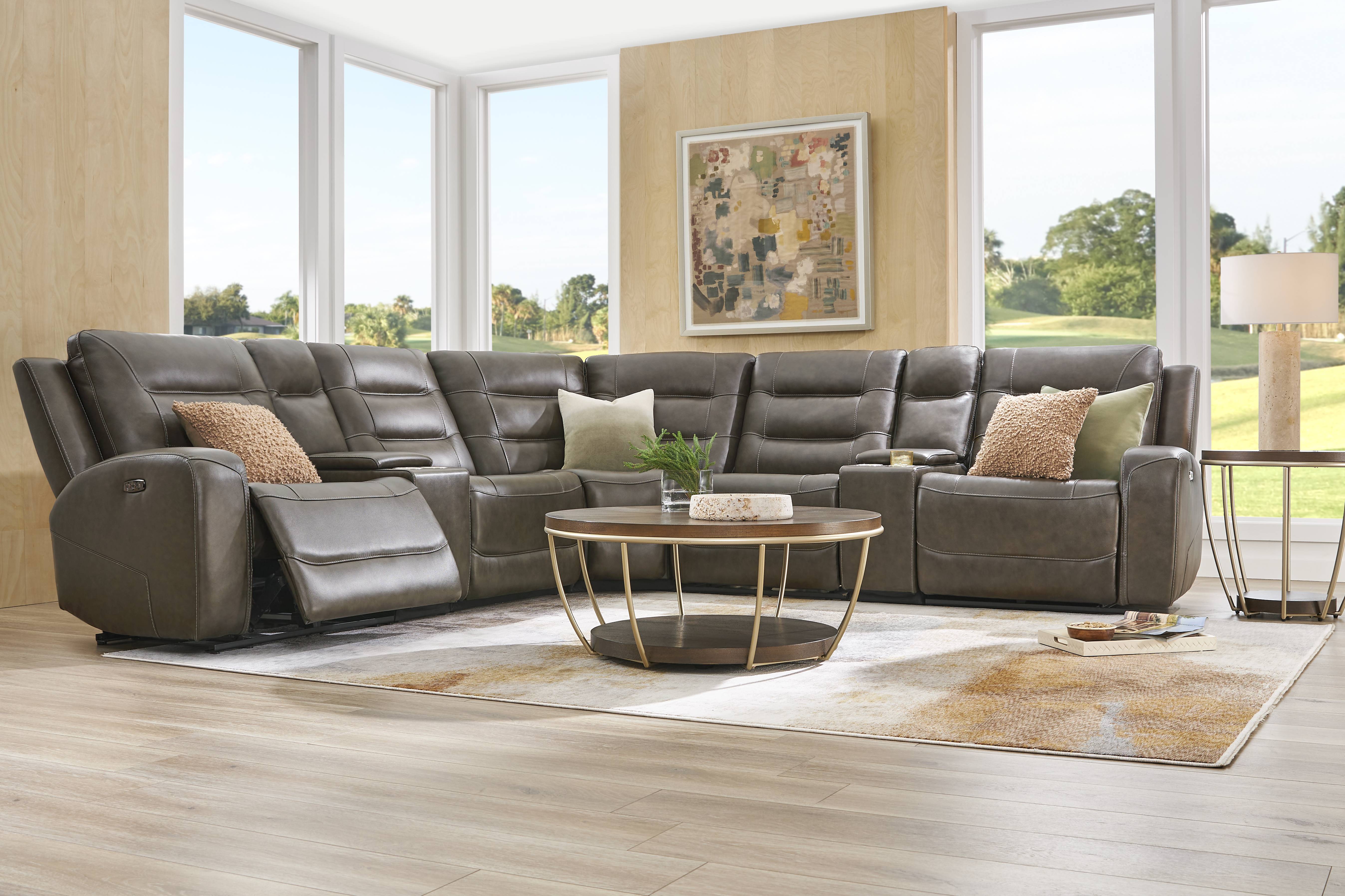 Montero Charcoal Leather 7 Pc Dual Power Reclining Sectional - Thumbnail - Image 2