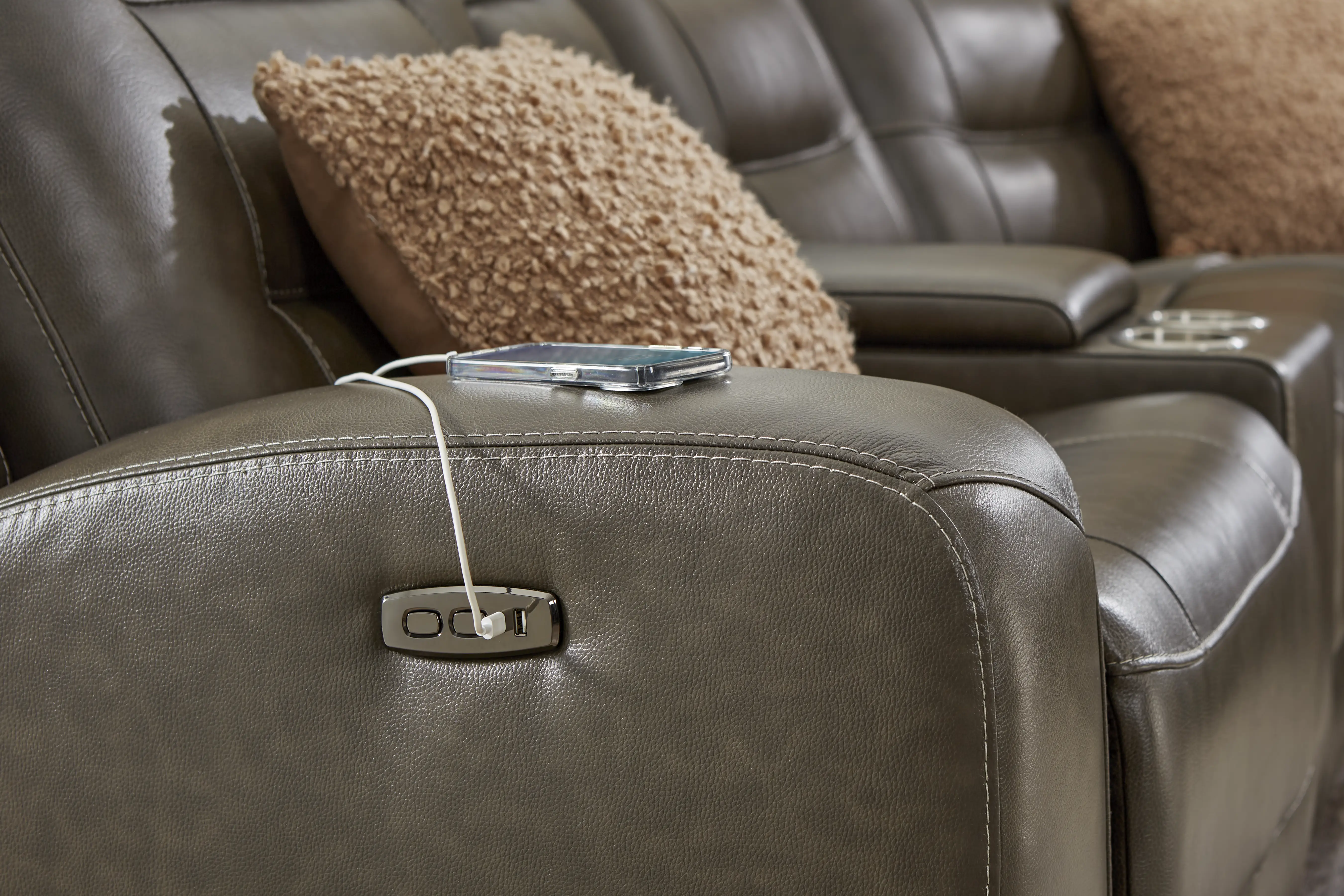 Montero Charcoal Leather 7 Pc Dual Power Reclining Sectional - Image 20