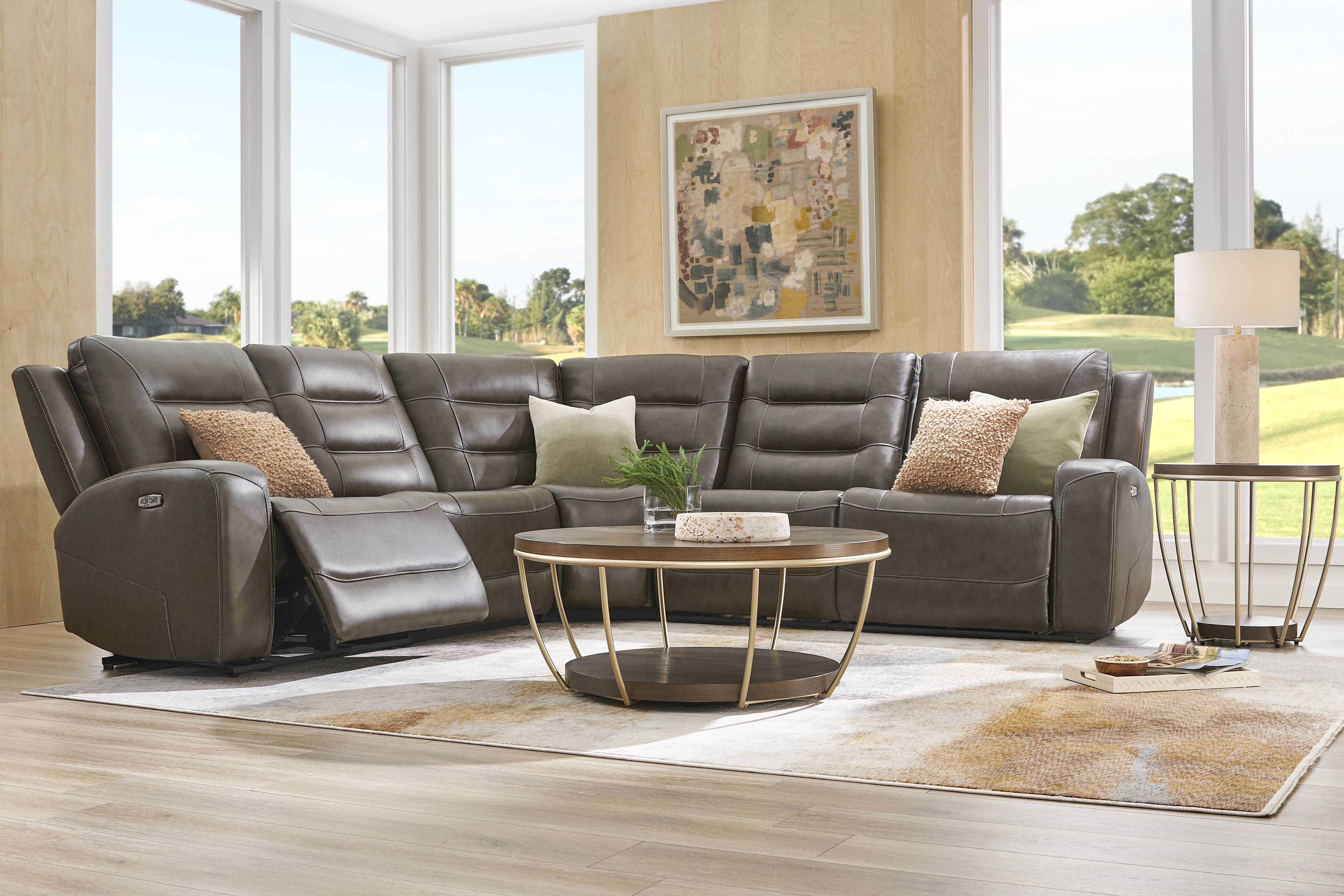 Montero Charcoal Leather 5 Pc Dual Power Reclining Sectional - Thumbnail - Image 2