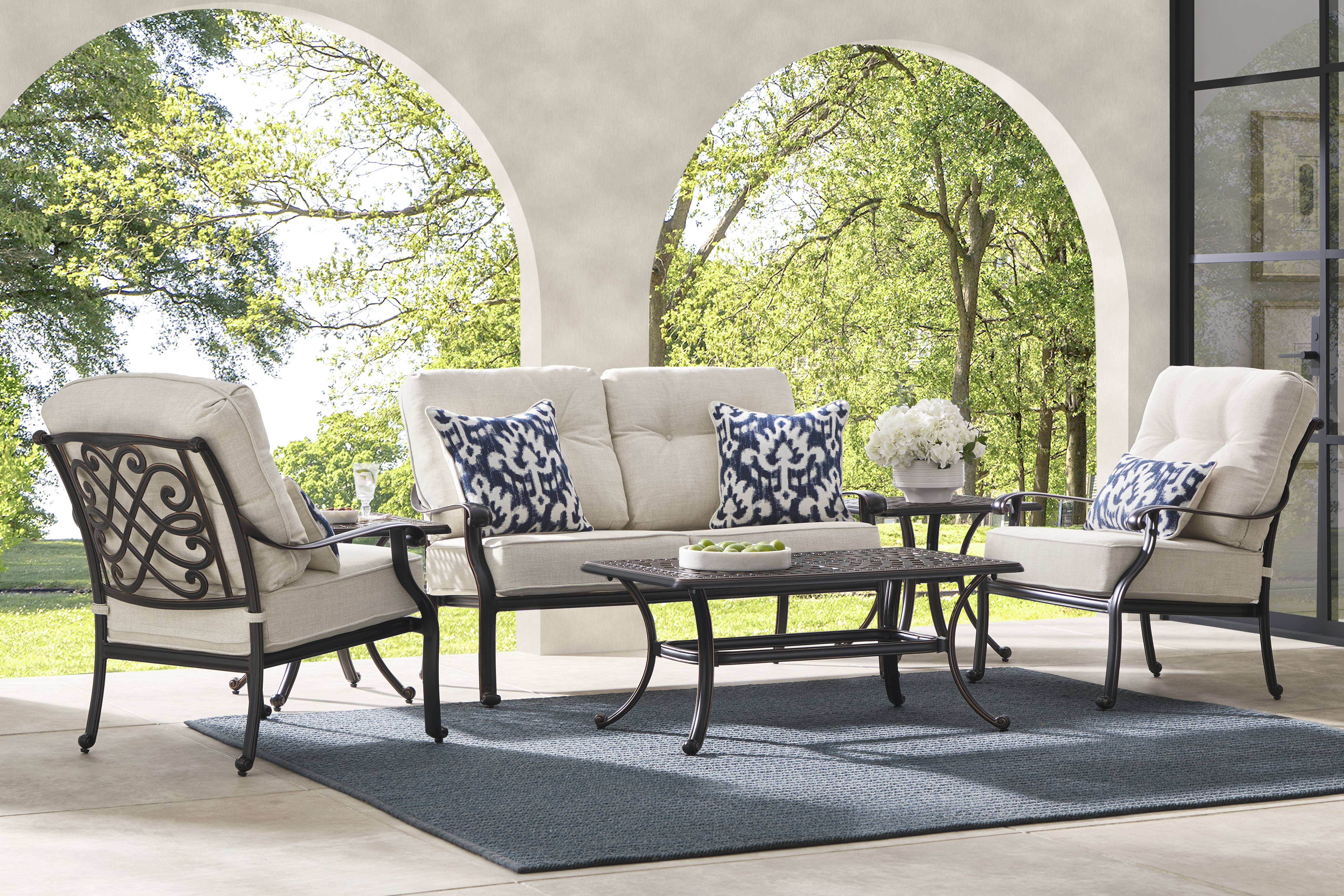 Carina Bronze Outdoor Loveseat with Desert Cushions