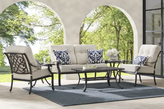Carina Bronze Outdoor Loveseat with Desert Cushions