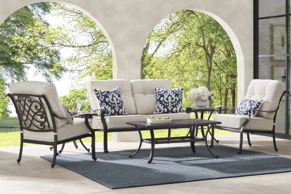Carina Bronze Outdoor Loveseat with Desert Cushions