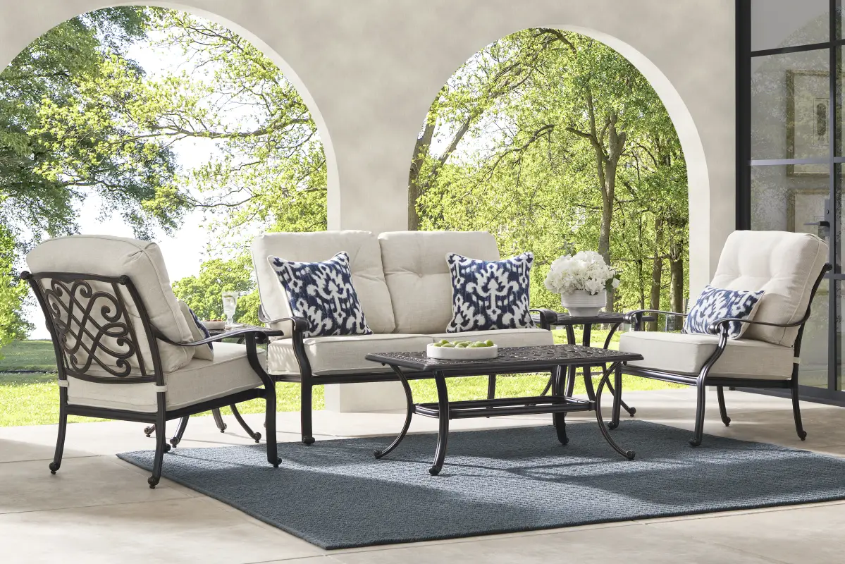 Carina Bronze Outdoor Loveseat with Desert Cushions