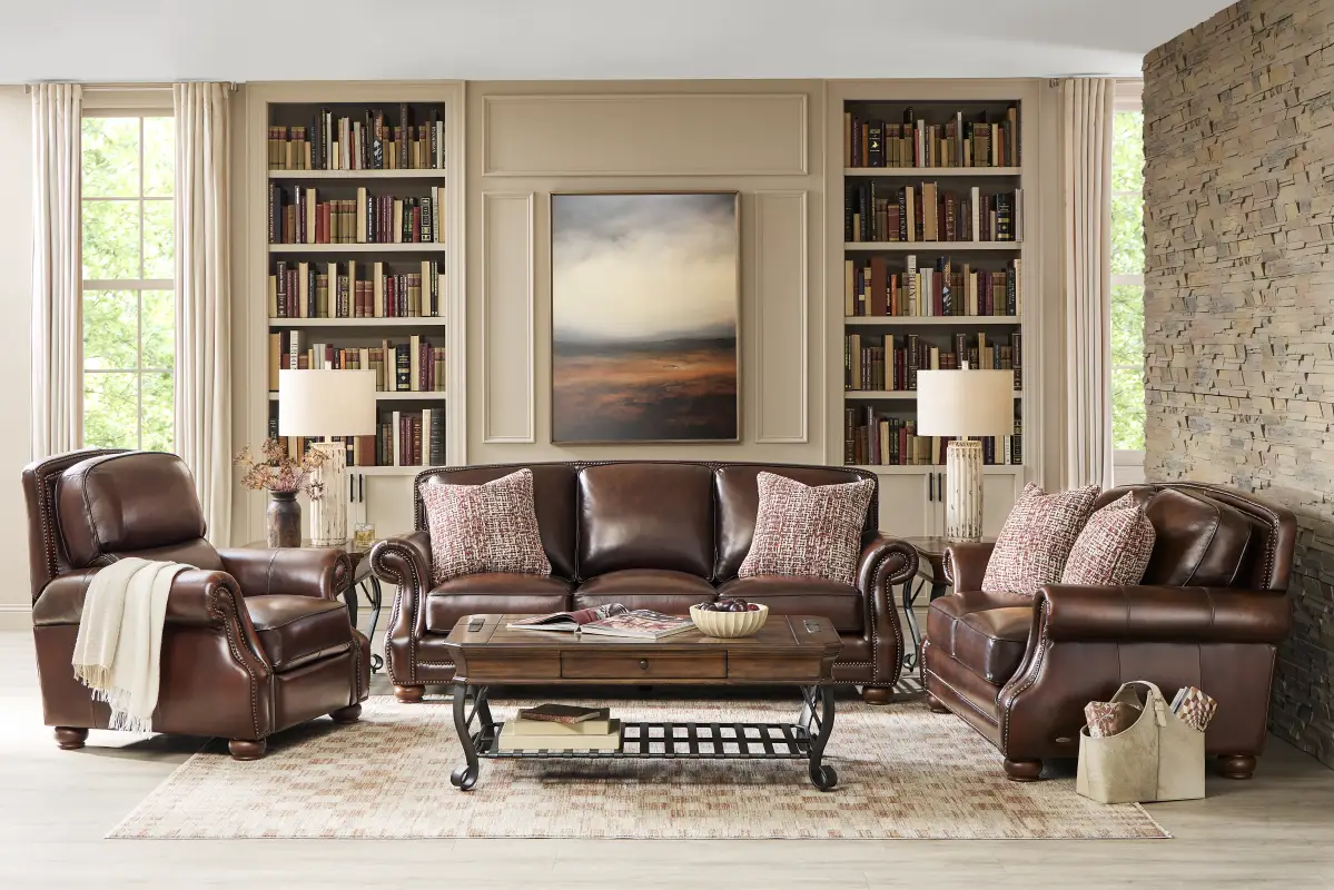 Trevaro Brown Leather 5 Pc Living Room
