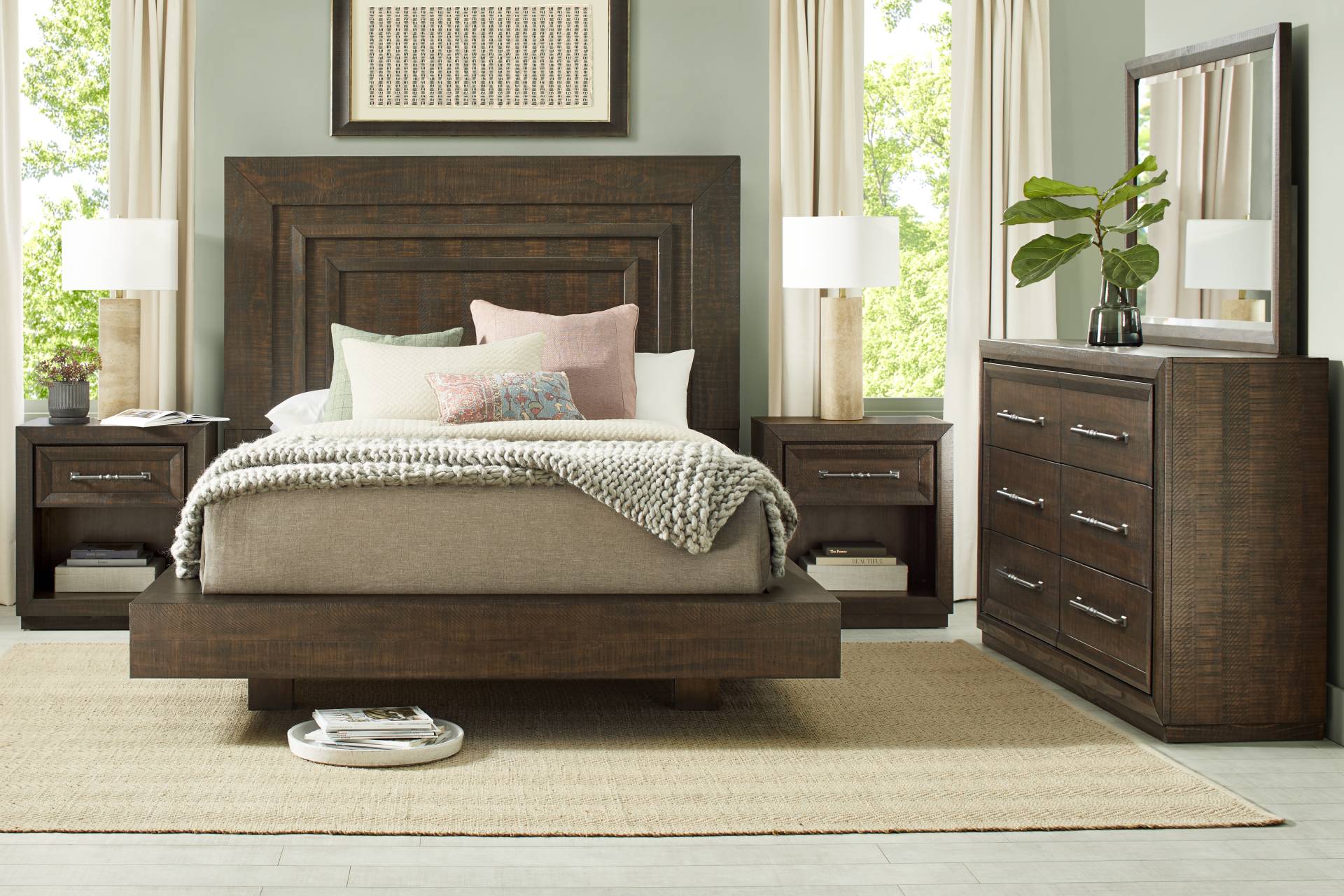 Mckinnon Dark Brown 5 Pc Queen Platform Bedroom full room