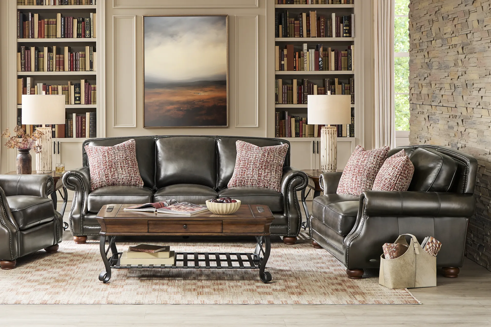 Calvano Lane Gray Leather Sofa - Image 1