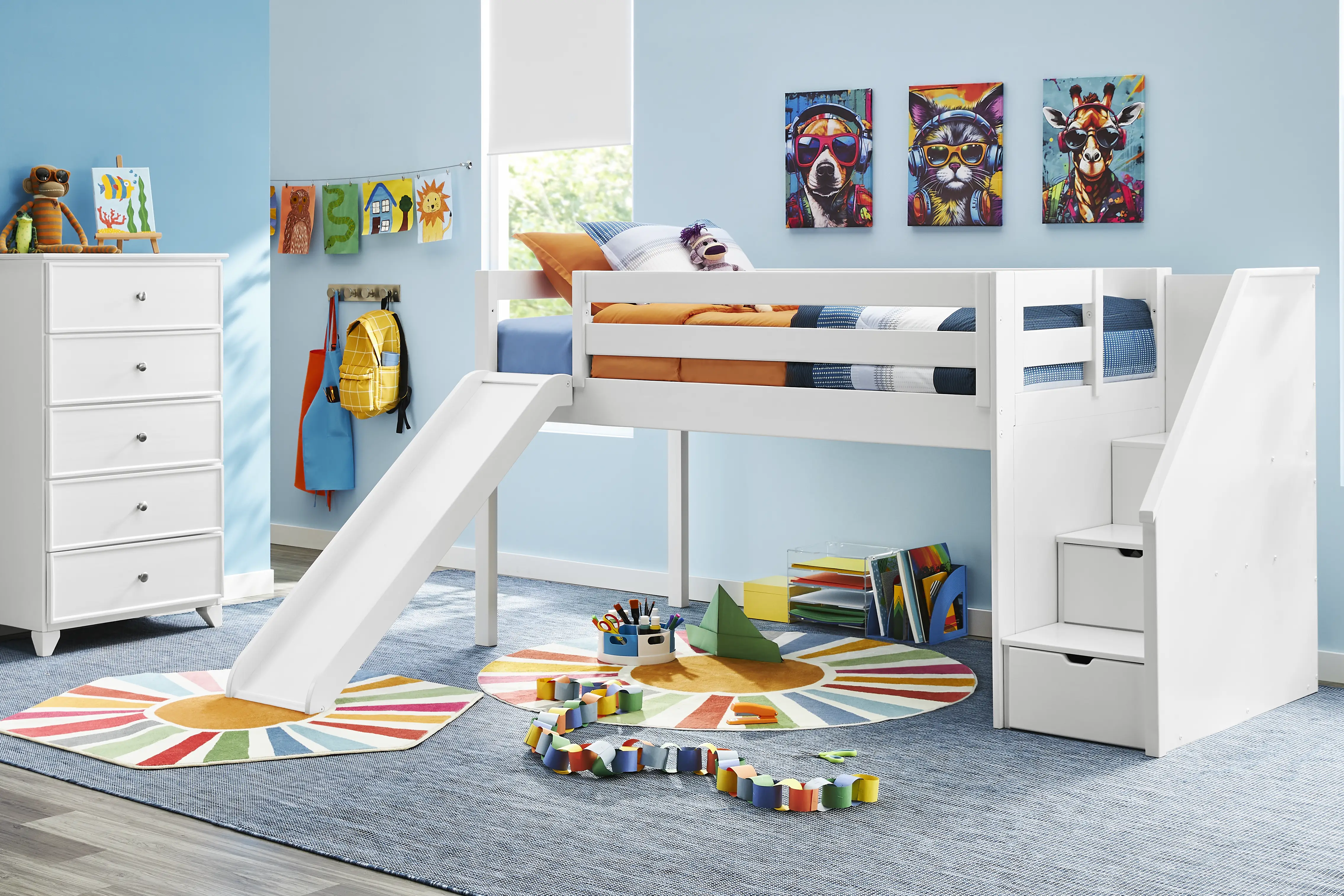 Kids Preston Place White Twin Step Loft Bed with Slide - Thumbnail - Image 2