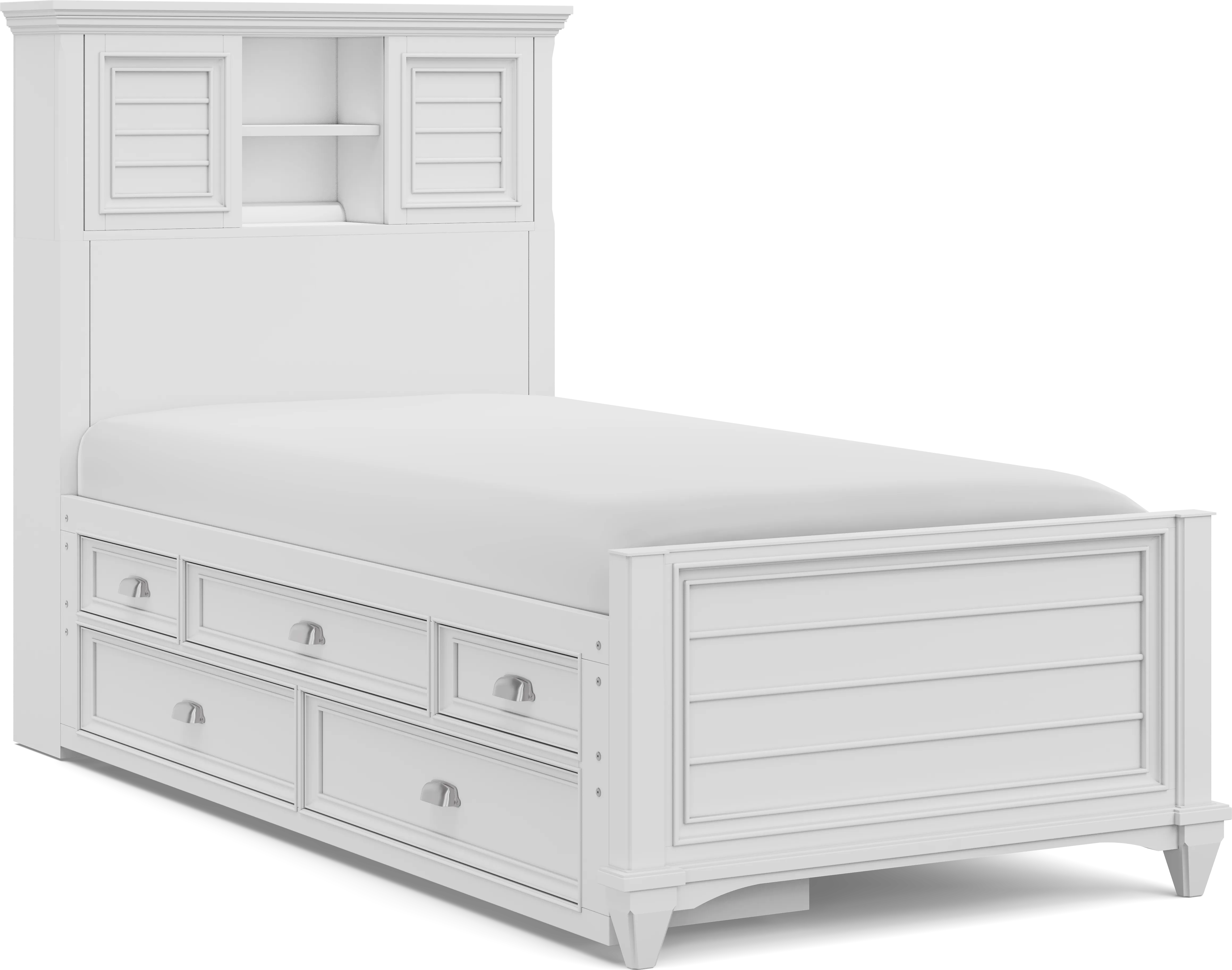 Hilton Head Kids White Twin Bookcase Bed with Storage Side Rail - Thumbnail - Image 1