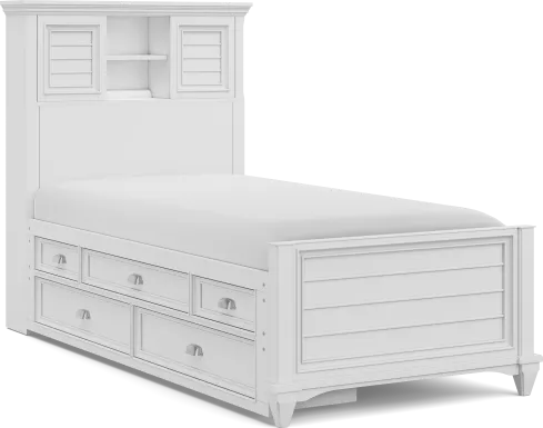 Kids Hilton Head White Twin Bookcase Bed with Storage Side Rail